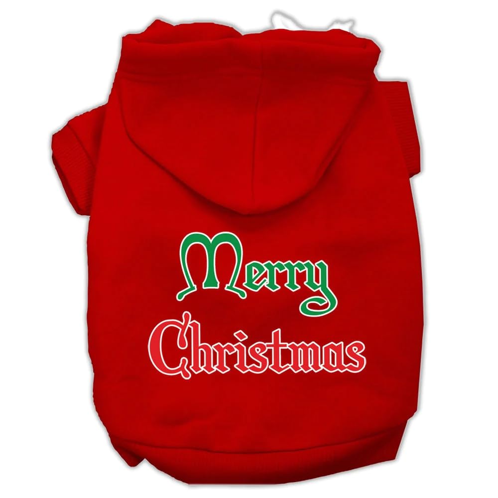Christmas Pet Dog & Cat Hoodie Screen Printed, Merry Christmas Black XL (14-20 lbs.)