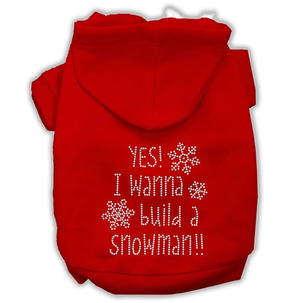 Christmas Pet, Dog & Cat Hoodie Rhinestone, 'Yes! I Want To Build A Snowman' Red Md (6-10 Lbs.)