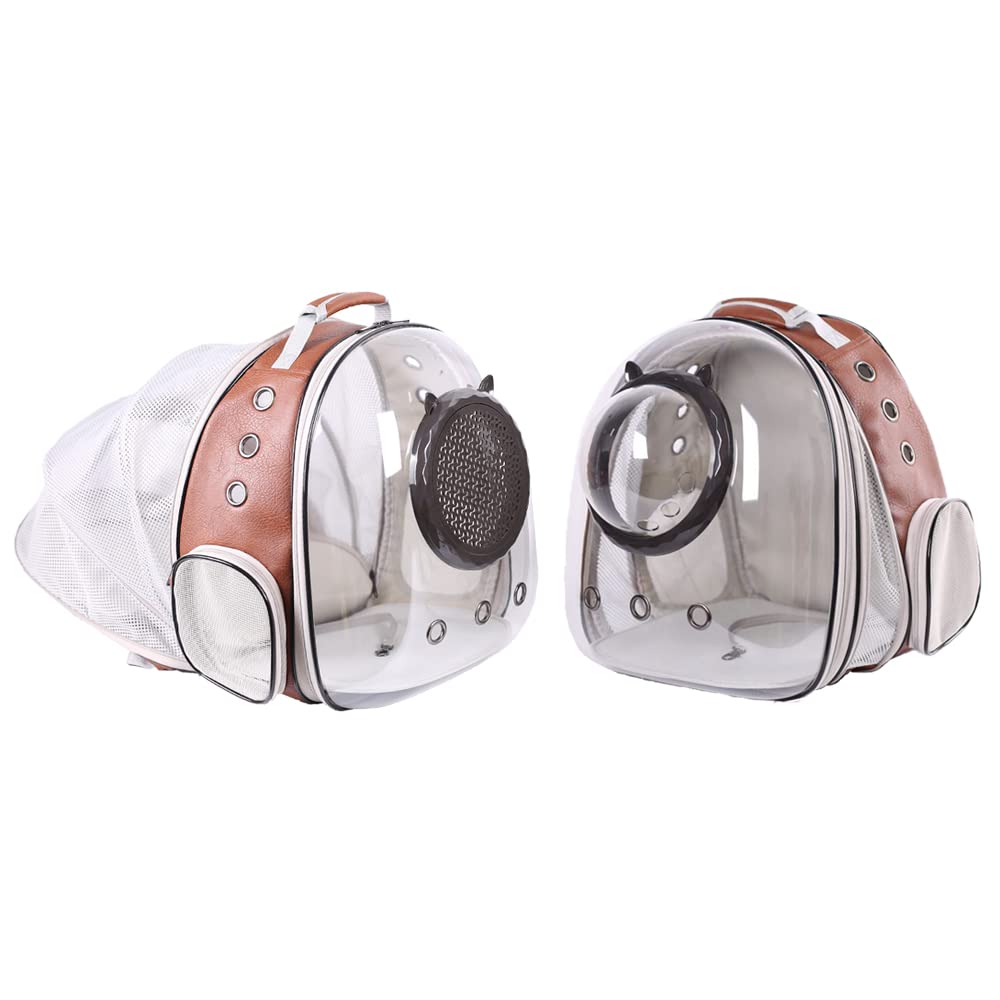 Expandable Cat Carrier Backpack, Backpack For Cats Kitten Small Puppy, Airline Approved Cat Bubble Backpack, Space Capsule Astronaut Carrier (Brown, Back Extension)