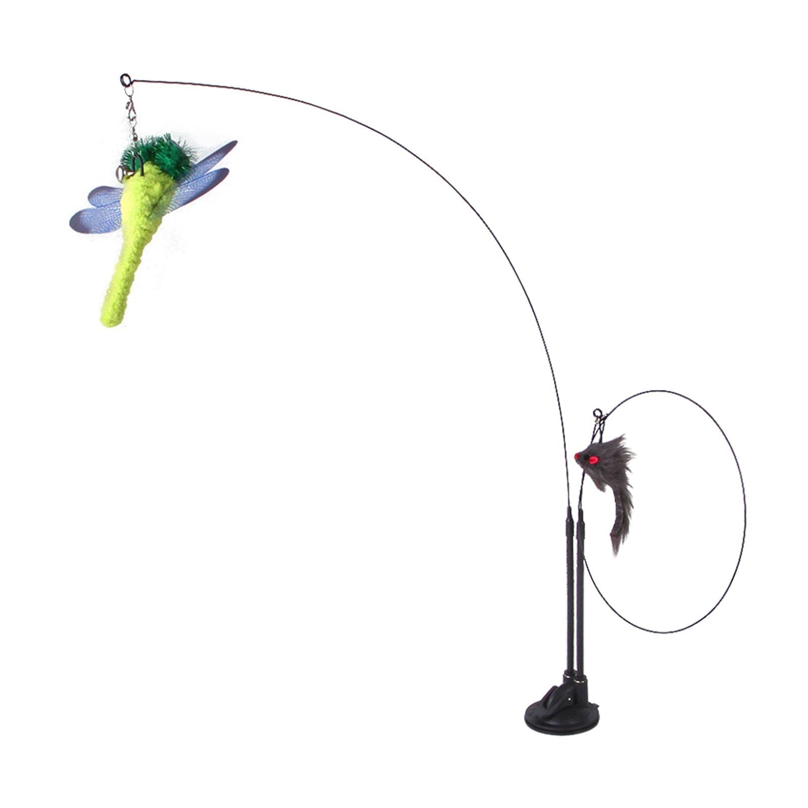 Ecomistiq Cat Wand Toy With Sucker Indoor Cats Training Exercise Scratching Dragonfly And Worm| Toys| Supplies |Pet