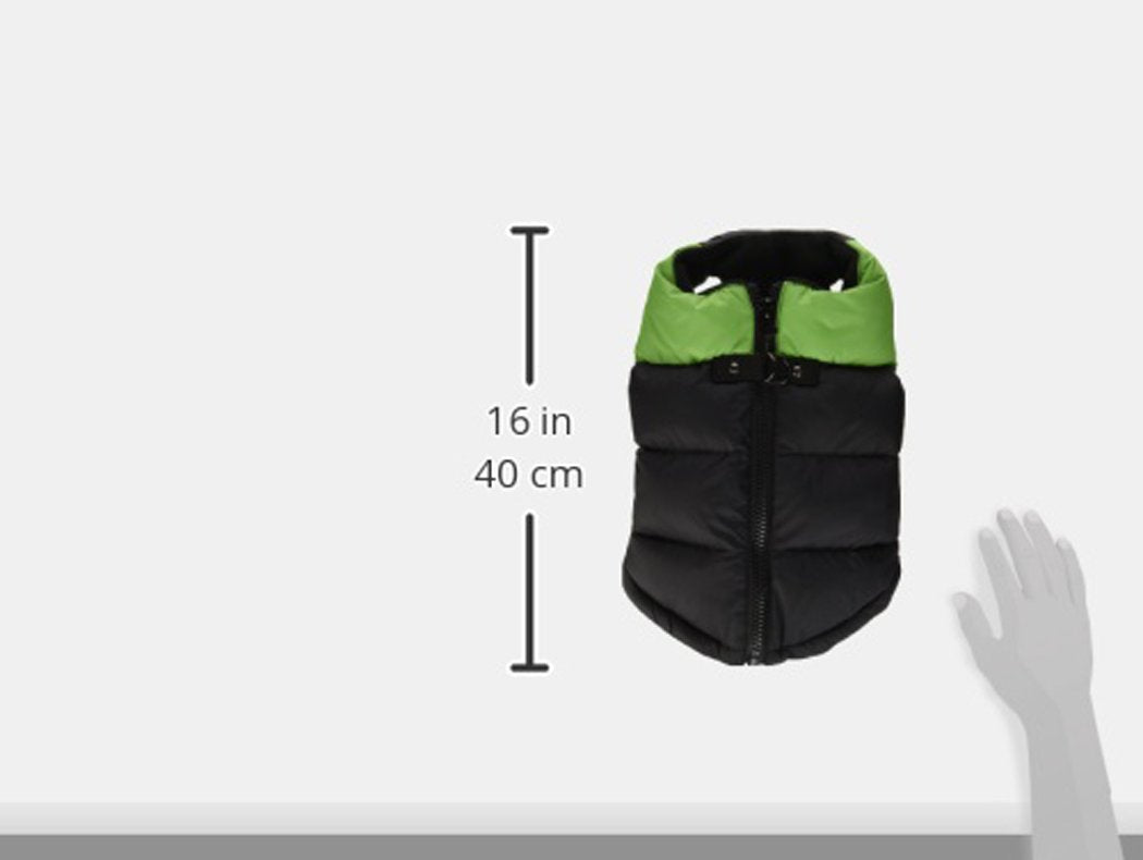 Gooby Padded Vest Dog Jacket - Green, Medium - Warm Zip Up Vest Fleece Jacket With Dual D Ring Leash - Winter Water Resistant Sw