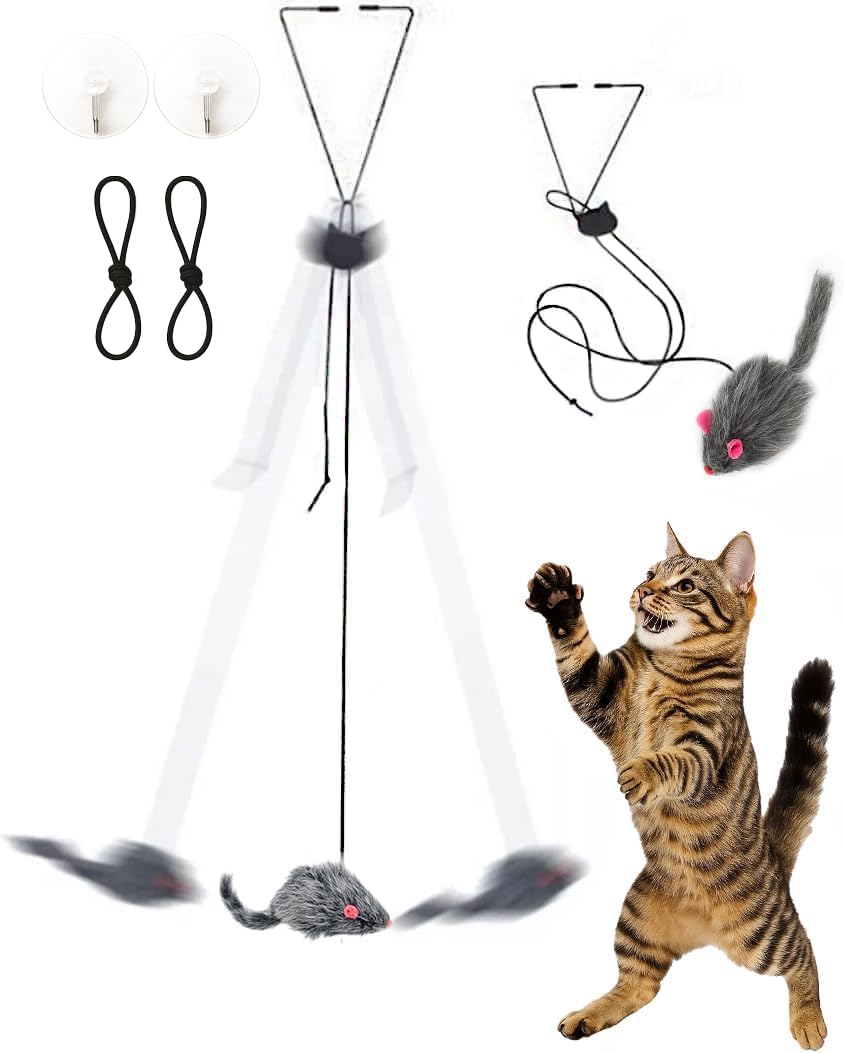 Paws Power Self Play Hanging Door Cat Mouse Toy - Interactive Cat Toys for Indoor Cats - Fun Hunting Exercise for Bored Adult Ca