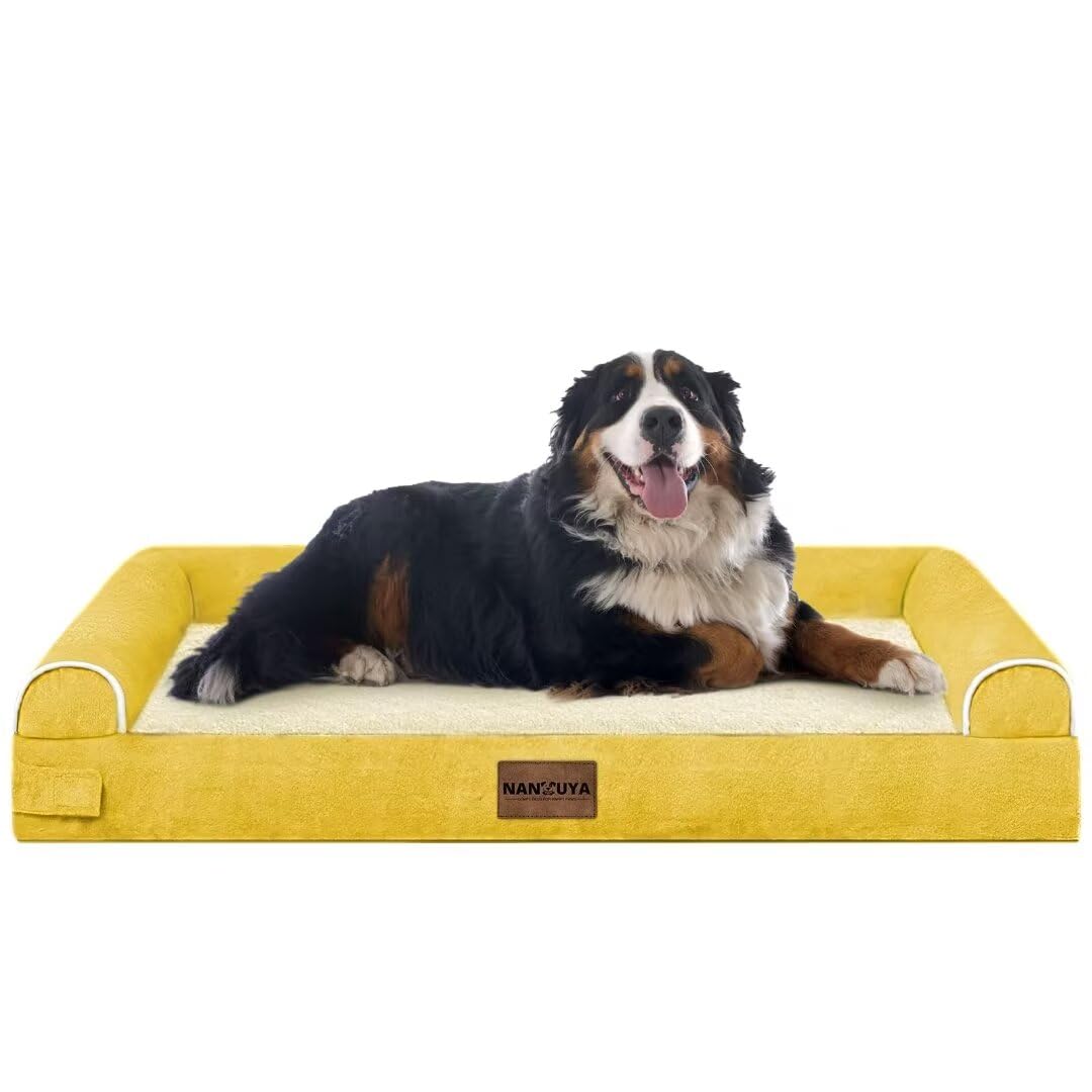 Large Dog Bed Orthopedic Washable: Jumbo Dog Bed Bolster Extra Large Dogs Egg Crate Foam Sofa Couch Waterproof Removable Cover - Ginger