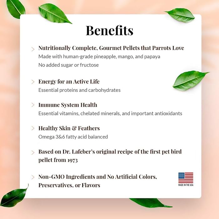 LAFEBERS Tropical Fruit Gourmet Pellets Pet Bird Food, No Added Sugar, Made with Non-GMO and Human-Grade Ingredients, for Parro