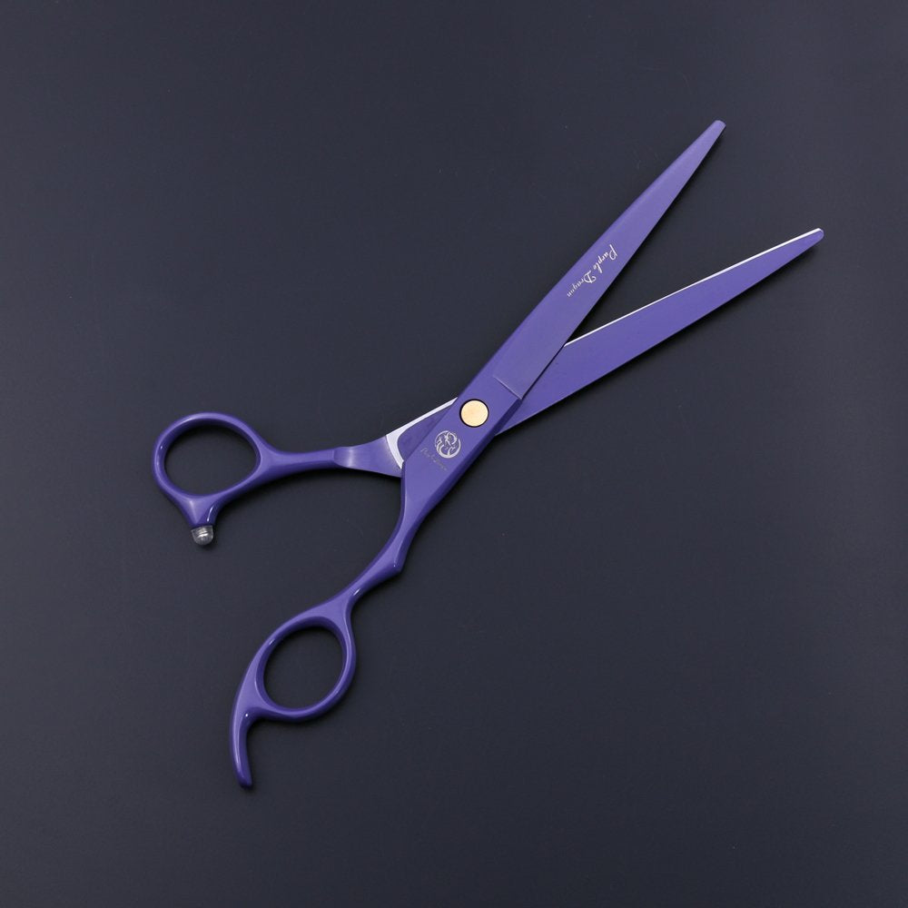 Purple Dragon 7.0 Inch Professional Dog Grooming Hair Cutting Scissor &Curved Scissor&Chunker Shear Kit With Bag - For Pet Groomer Or Family Diy Pet Use