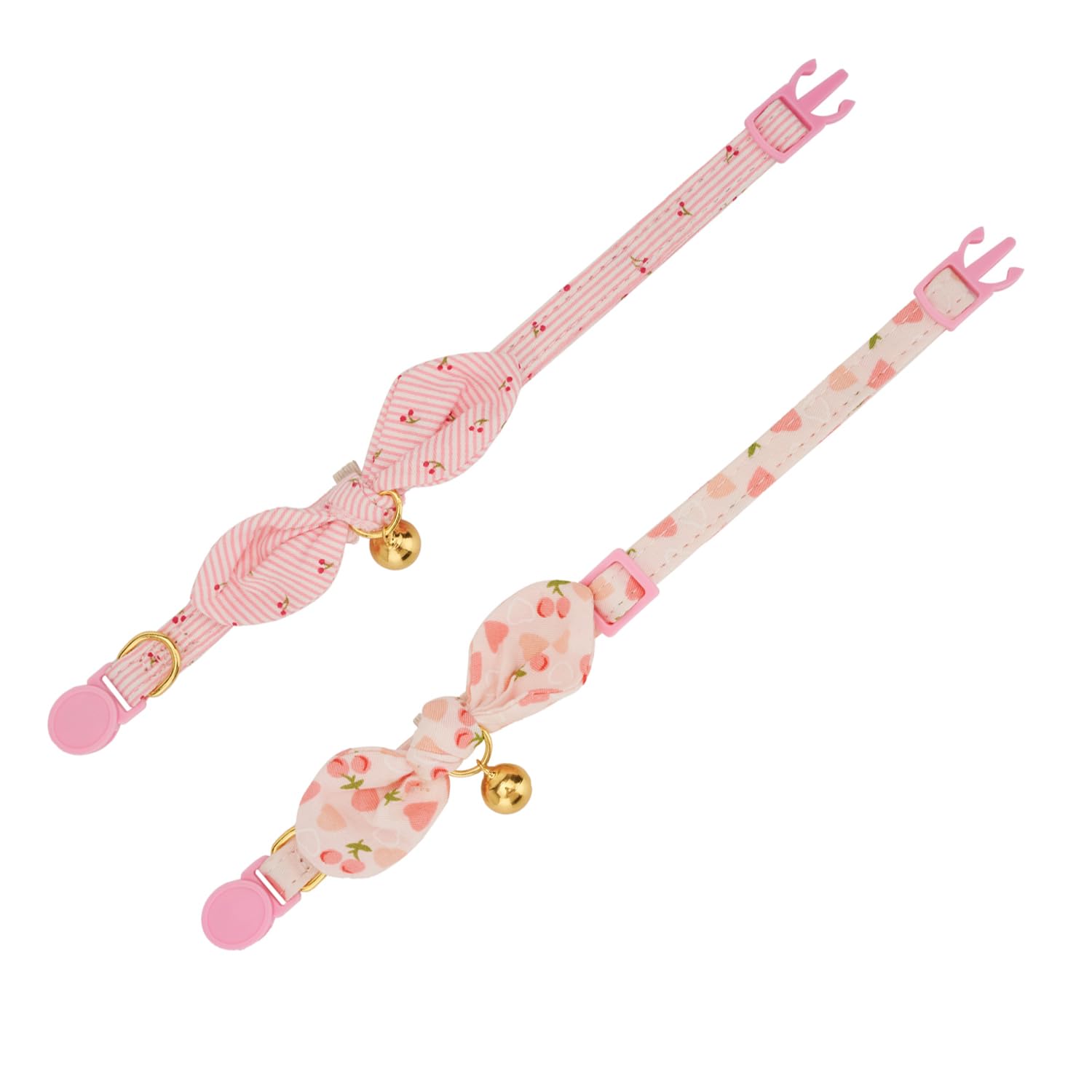 Ewinoom 2 Pack Breakaway Cotton Cat Collars With Cute Bunny Ear Bowtie And Bell, Pink Floral Female Kitten Collars