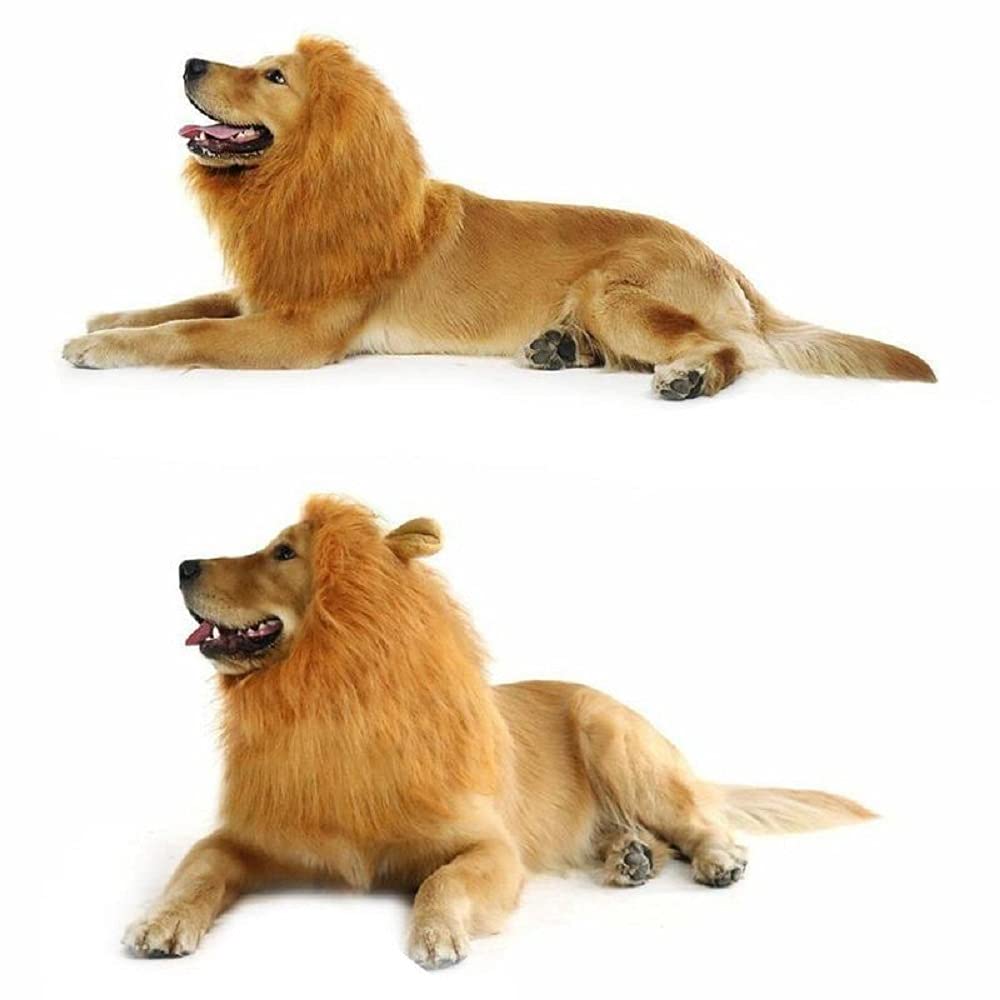 6Miles 1 Pcs Light Brown Adjustable Washable Comfortable Funny Lion Mane Wig With Ears For Dog And Cat Costume Pet Fancy Hair Cl