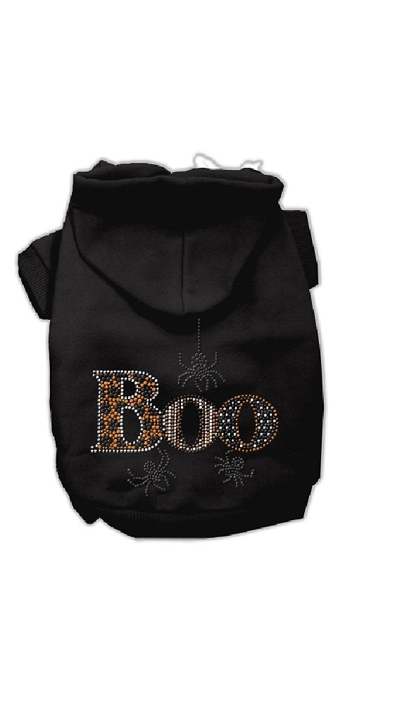 Mirage Pet Products 8&quot; Boo Rhinestone Hoodies, X-Small, Black