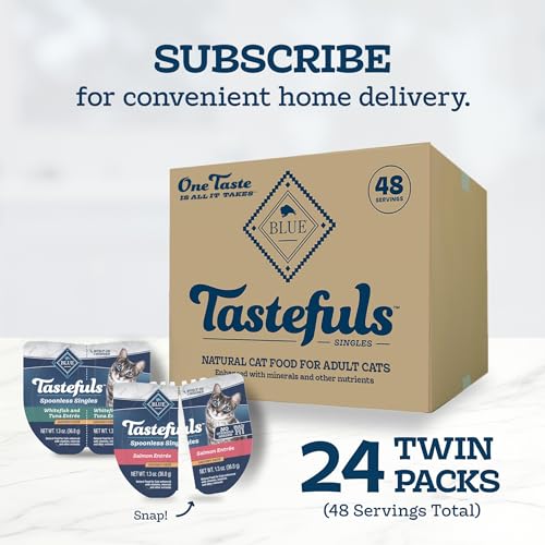 Blue Buffalo Tastefuls Spoonless Singles Variety Pack, Wet Cat Food Pat  , 2.6-oz. Twin-Pack Trays, Whitefish/Tuna & Salmon Entr