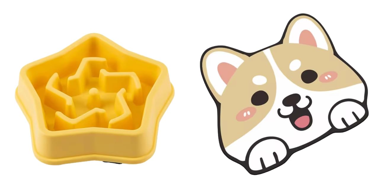 Urban Pet Gallery Pet Feeding Bowls For Dogs And Cats, Feeding Bowl, Star Design (Yellow) And Adorable Crystal Velvet Cartoon Ca