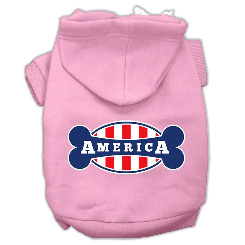 Pet, Dog & Cat Hoodie Screen Printed, 'Bonely In America' Light Pink Md (6-10 Lbs.)