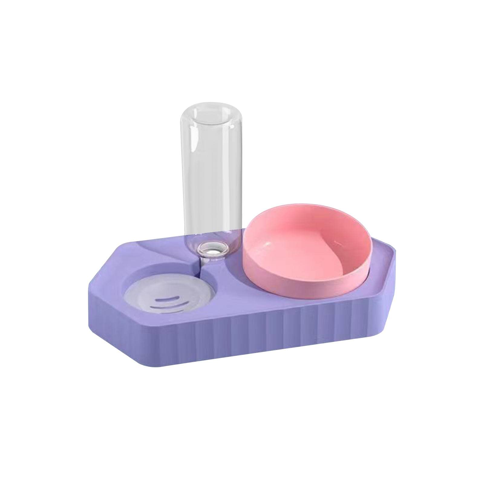 Enakshi Dot Bowls With Water Dispenser Wet And Dry Food Bowls Set Pet Feeder Waterer Double Violet | Pet Supplies | Dog Supplies