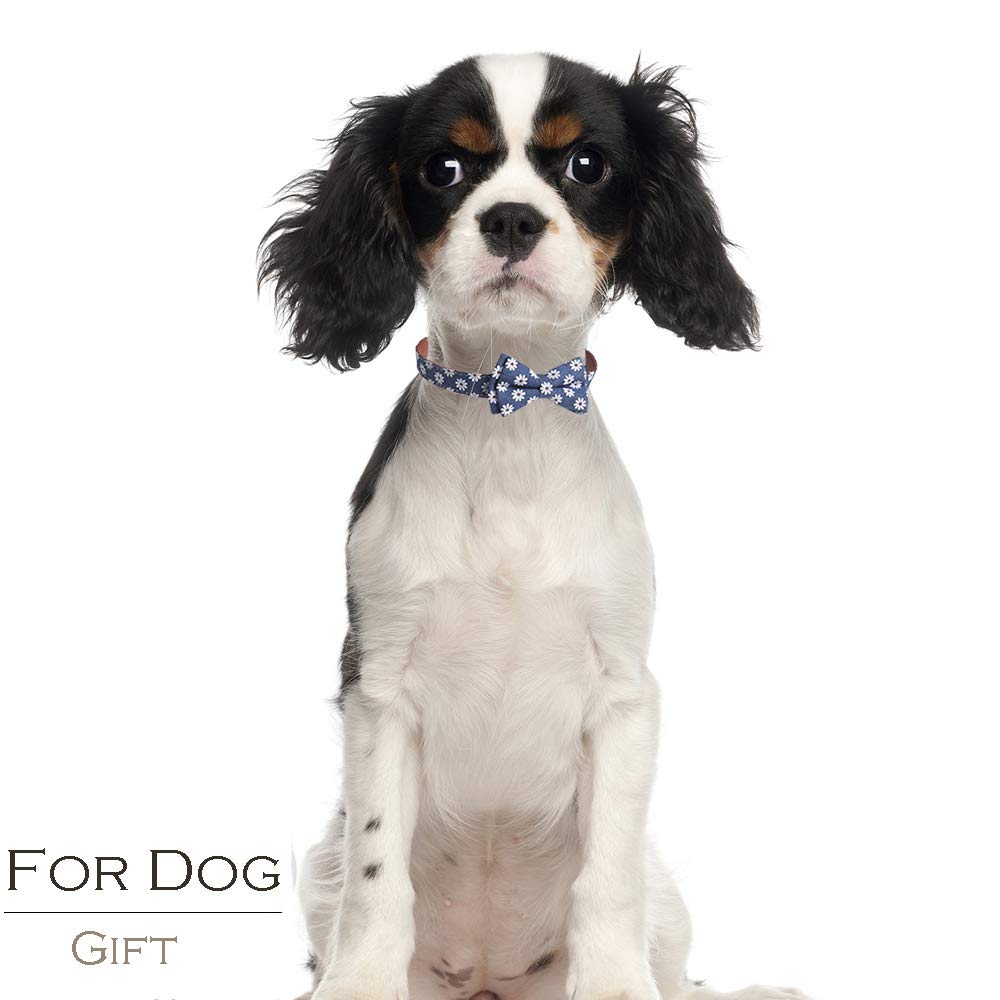 Dog Collar Bow Tie, Comfy Dog Bowtie Collar, Adjustable Printed Flower Leather Breakaway Collars for Small Medium Large Dogs
