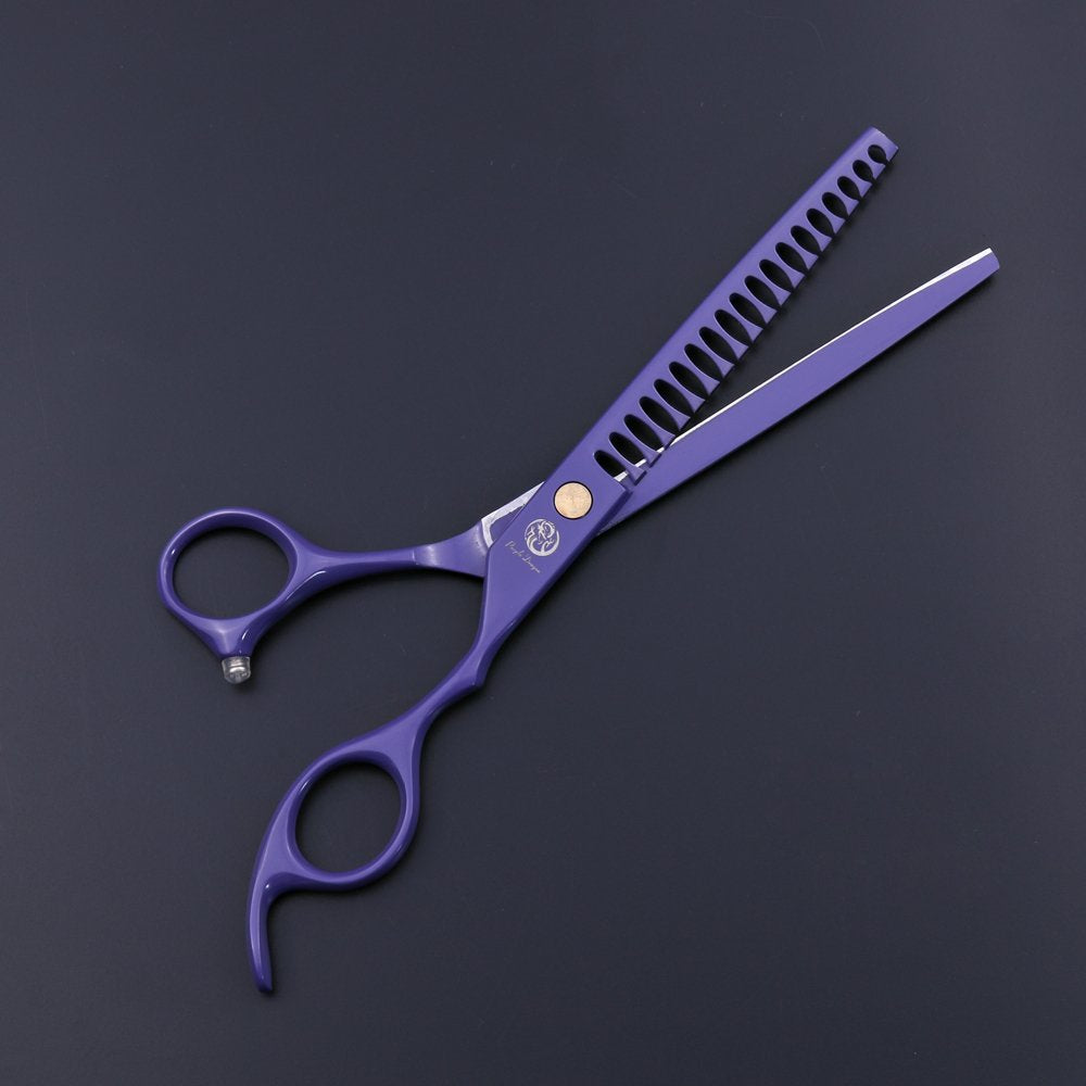 Purple Dragon 7.0 Inch Professional Dog Grooming Hair Cutting Scissor &Curved Scissor&Chunker Shear Kit With Bag - For Pet Groomer Or Family Diy Pet Use