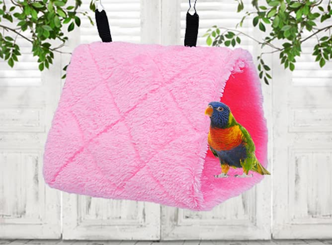 Magnoloran 2 Pack Warm Bird Nest House Bed Hanging Hammock Sleeping Bed Plush Hanging Snuggle Cave Happy Hut For Pet Parrot Cockatiel Cockatoo Parakeet Conure African Grey Macaw (Blue&Pink)