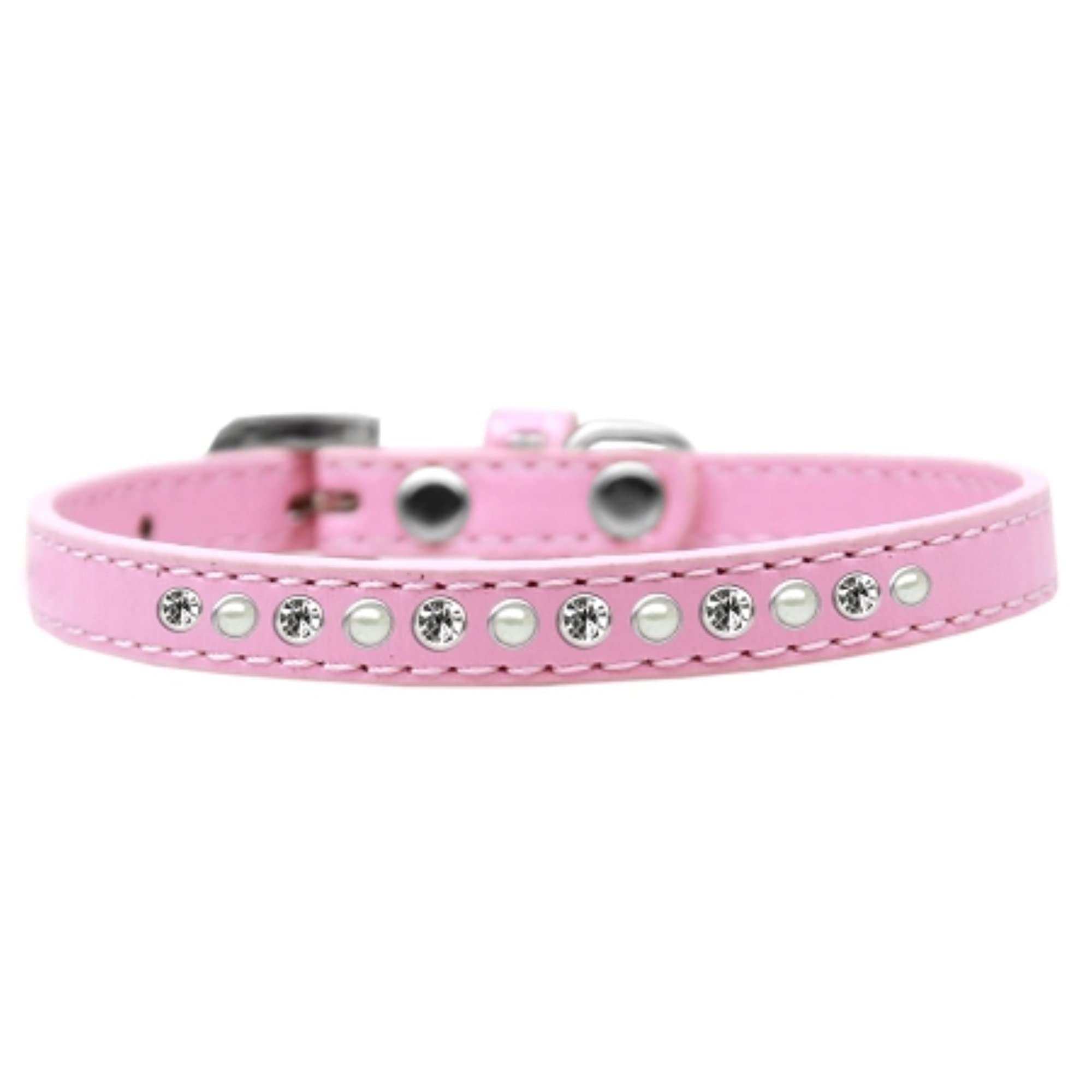 Mirage Pet Products Pearl and Clear Crystal Light Pink Puppy Dog Collar, Size 14