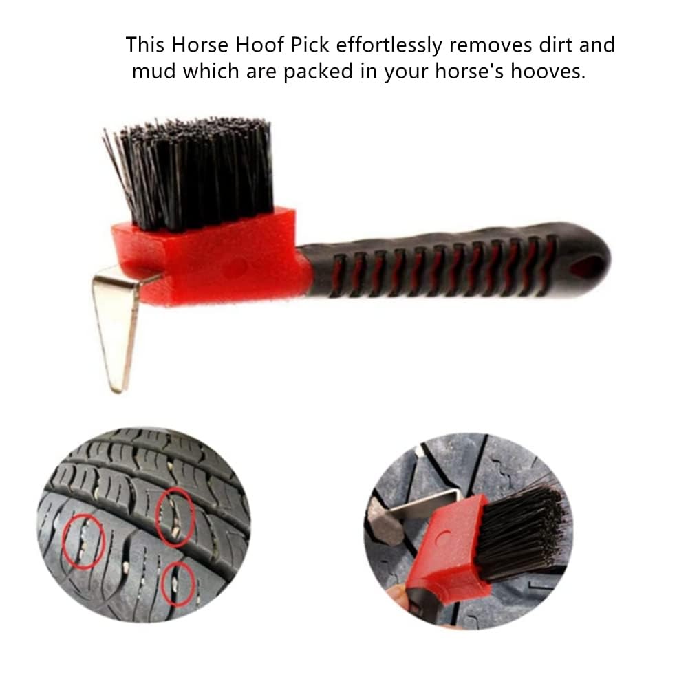 Pofuierkn 4Pcs Horse Hoof Pick Brushes,Horse Hoof Pick Brush With Soft Touch Rubber Handle