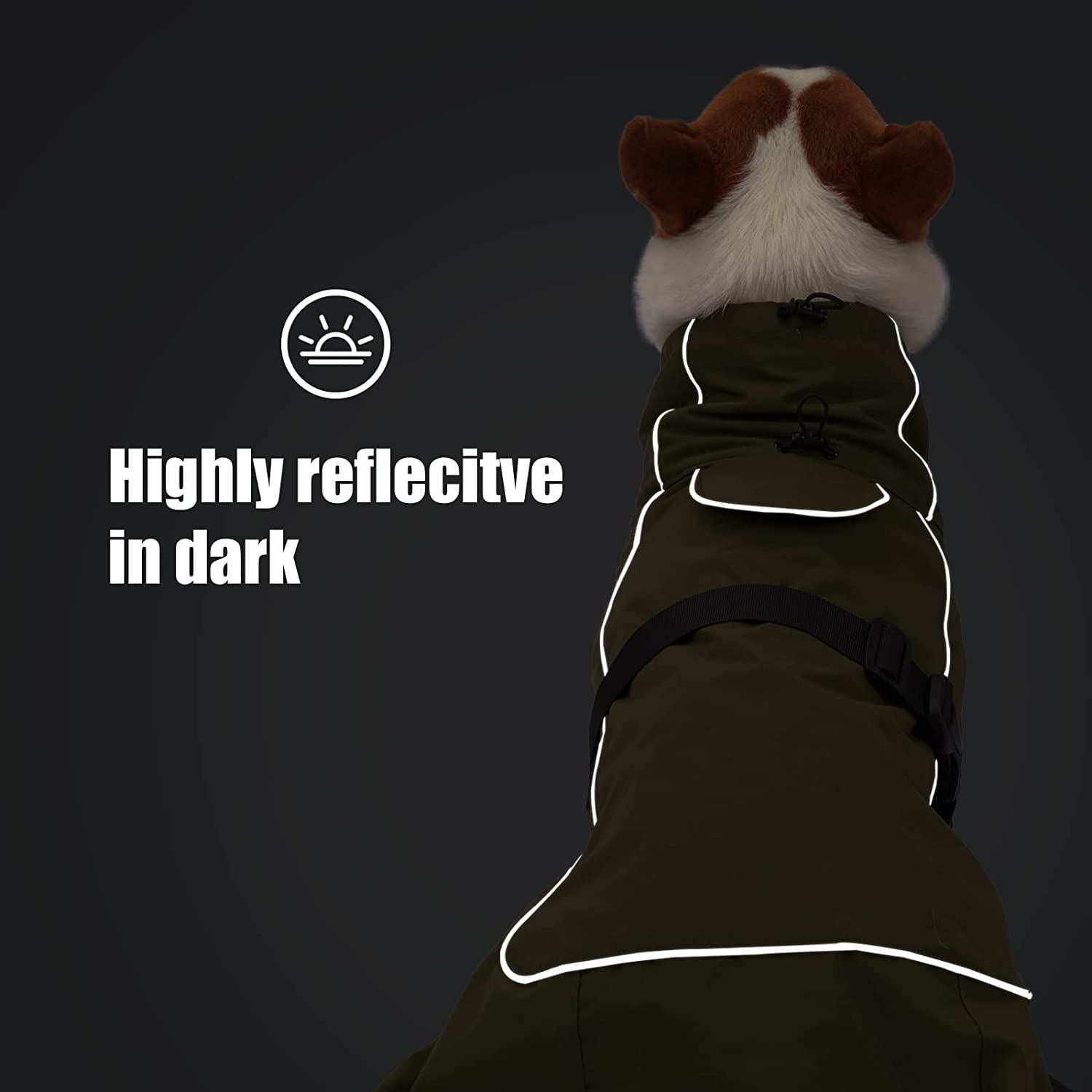 Barkworthies Dog Raincoat - Waterproof Winter Jacket With Velvet Inner, Reflective Strip, Black, Xl