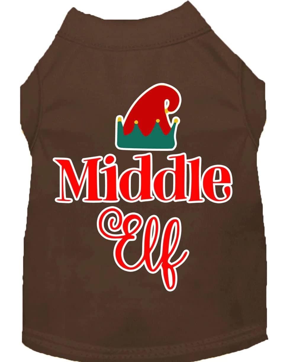 Christmas Pet Dog & Cat Shirt Screen Printed, &quot;Middle Elf&quot; Brown MD (6-10 lbs.)