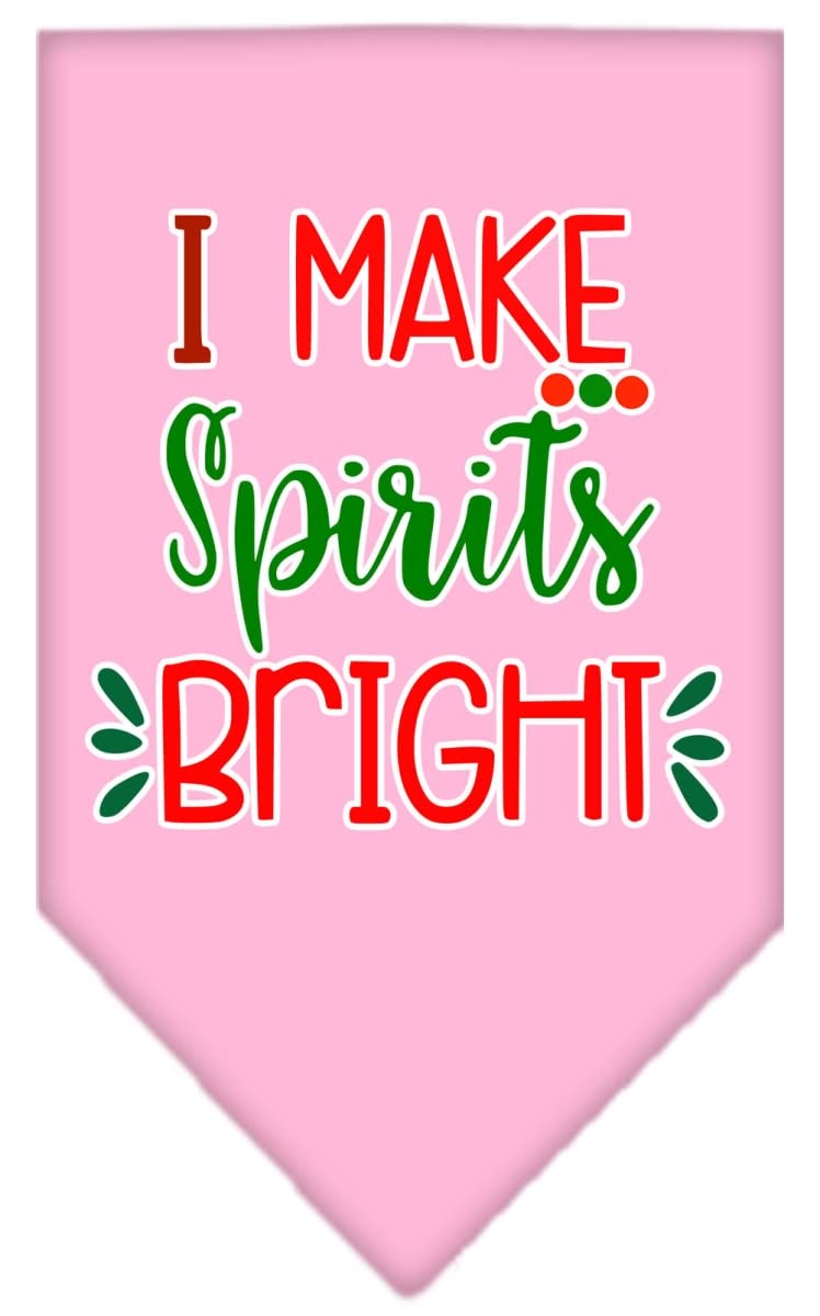 Christmas Pet and Dog Bandana Screen Printed, &quot;I Make Spirits Bright&quot; Light Pink Large