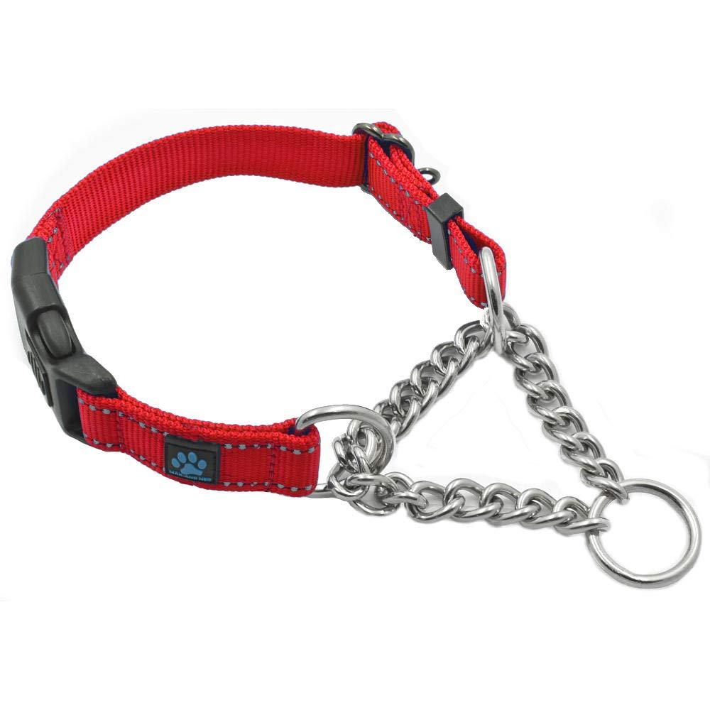Max and Neo Stainless Steel Chain Martingale Collar - We Donate to a Dog Rescue for Every Collar Sold (Small, RED)