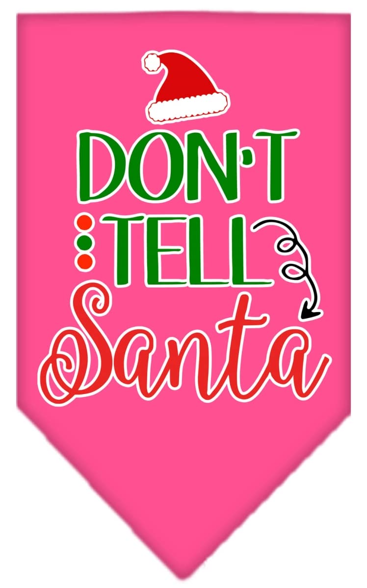 Christmas Pet and Dog Bandana Screen Printed, &quot;Don't Tell Santa&quot; Bright Pink Small