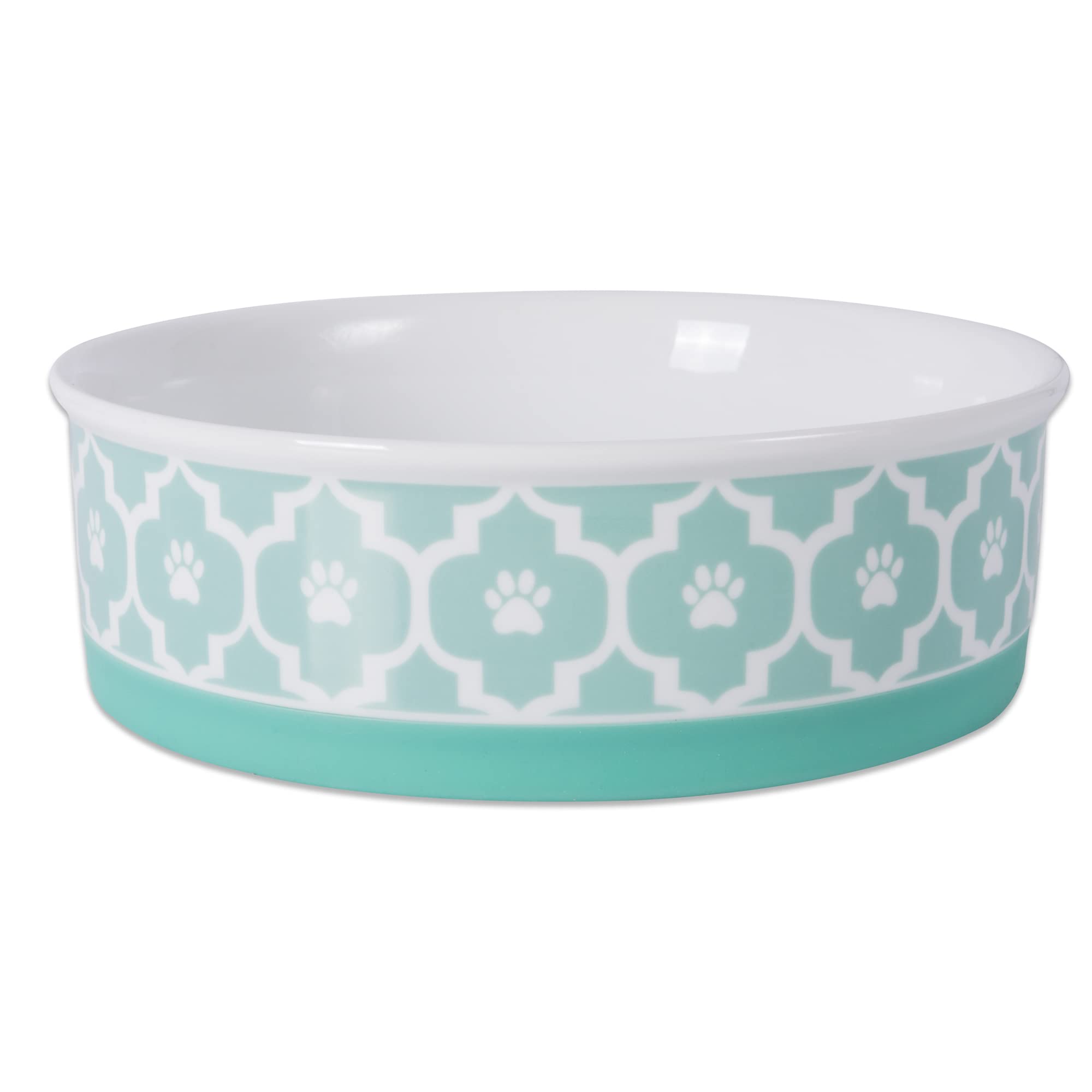 Bone Dry Paw Print Ceramic Pet Bowl, Lattice Collection, Large Set, 7.5x2.4, Aqua, 2 Count