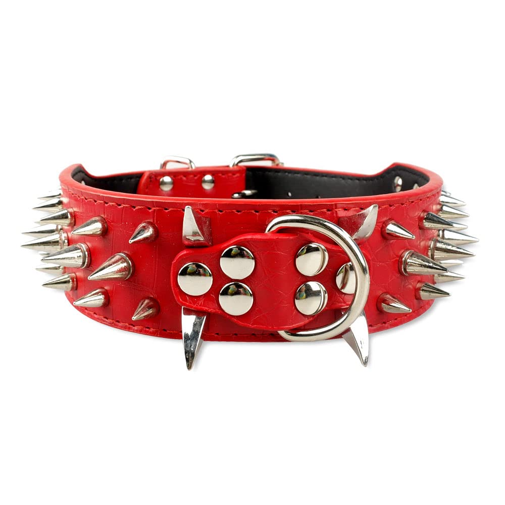 Serijoars Spiked Studded Dog Collar, Pu Leather Dog Collar, Adjustable Pet Collars For Medium Or Large Breed Pet (L, Red5)