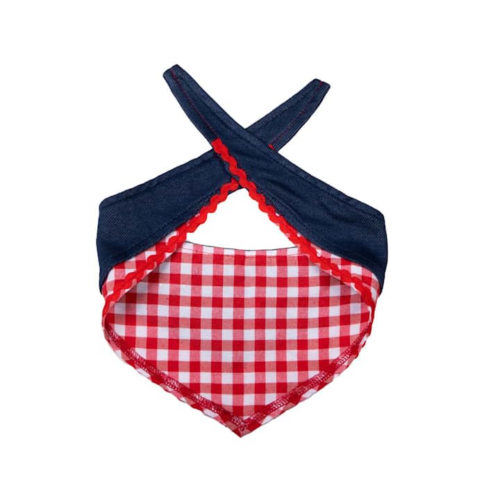 Doggy Parton Blue Denim & Gingham Bandana for Pets, X-Small/Small - Stylish Pet Accessory