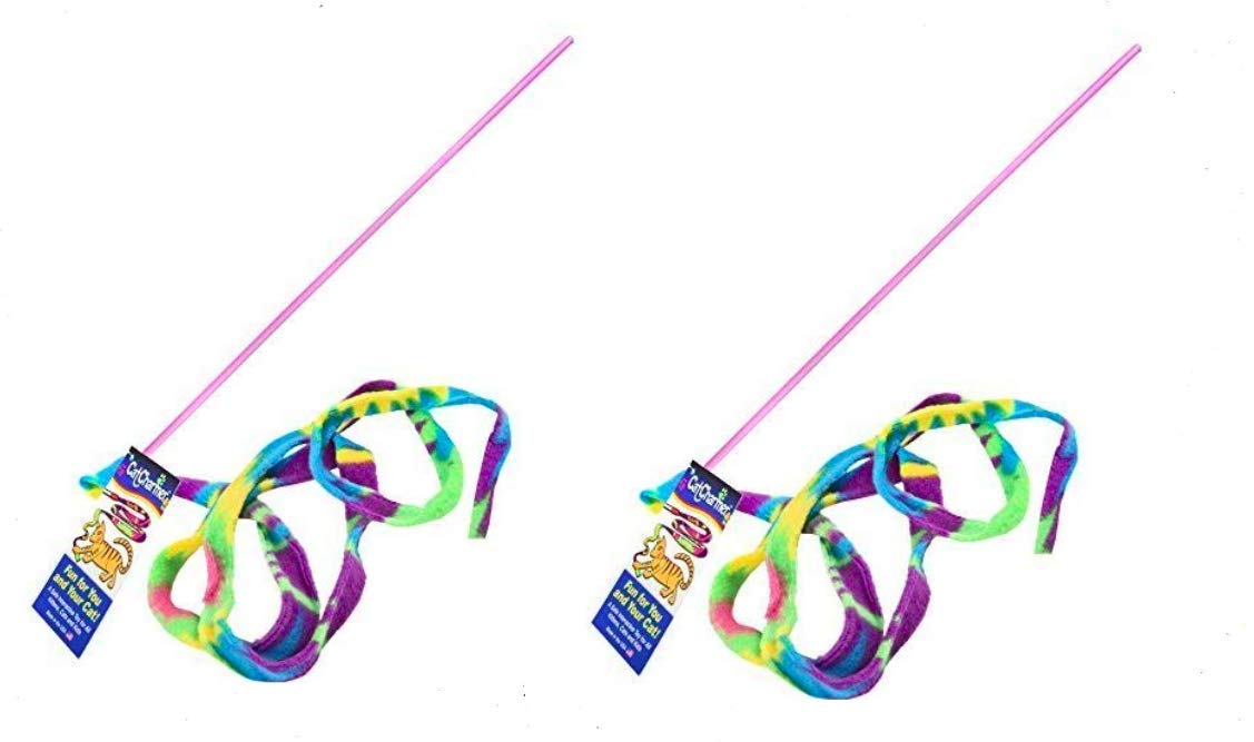 Cat Dancer Cat Toy Cat Charmer Safe Wand Teaser Colorful Fabric Ribbon Safe Flexible Exercise Toy 2 Pack