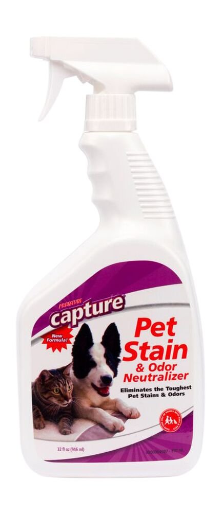 Capture Pet Stain & Odor Neutralizer - Pet Stain Remover For Carpet, Wood, Leather, Rug, Bed, Couch, Car, Upholstery, Clothes, Curtains, Wall, Floor, Concrete - 32Oz Portable Spray Bottle