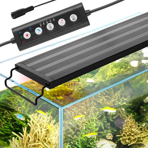 VEVOR Aquarium Light, 26W Full Spectrum Fish Tank Light with 5 Levels Adjustable Brightness, Adjustable Timer and Power-Off Memo