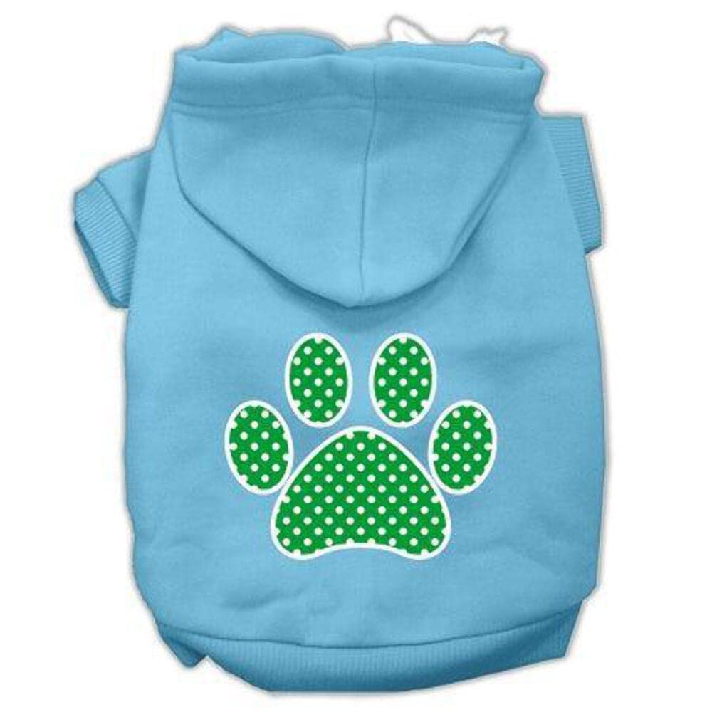 Pet Dog & Cat Hoodie Screen Printed, 'Green Swiss Dots Paw' Baby Blue Xl (14-20 Lbs.)