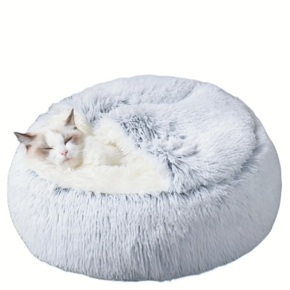 Zanesun Calming Round Dog Beds &Cat Cave Bed With Hooded Cover,Plush Fluffy Dog Bed Anti-Anxiety Cat Cave Bed,Waterproof Bottom 
