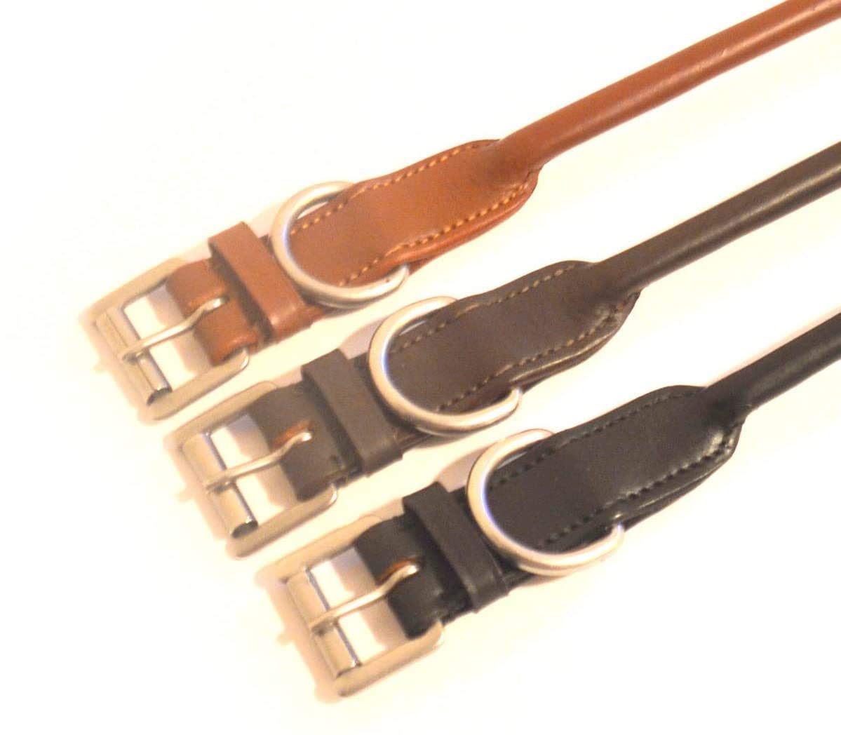 Sie Rolled Leather Dog Collars (18'', Chestnut)