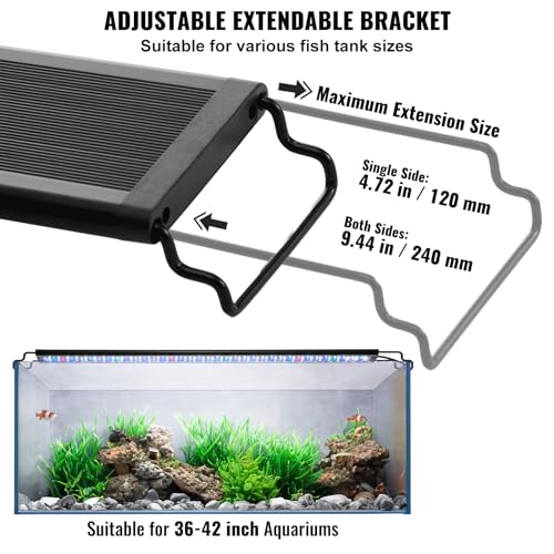 VEVOR Aquarium Light, 36W Full Spectrum Fish Tank Light with 24/7 Natural Mode, Adjustable Timer & 5-Level Brightness, with Alum