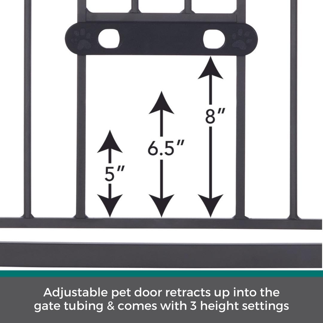 Mypet North States Wide Deco Easypass Pet Gate With Patented Adjustable Pet Door: 29.75'' - 40.5'' Wide Dog Gate. Pressure Mount