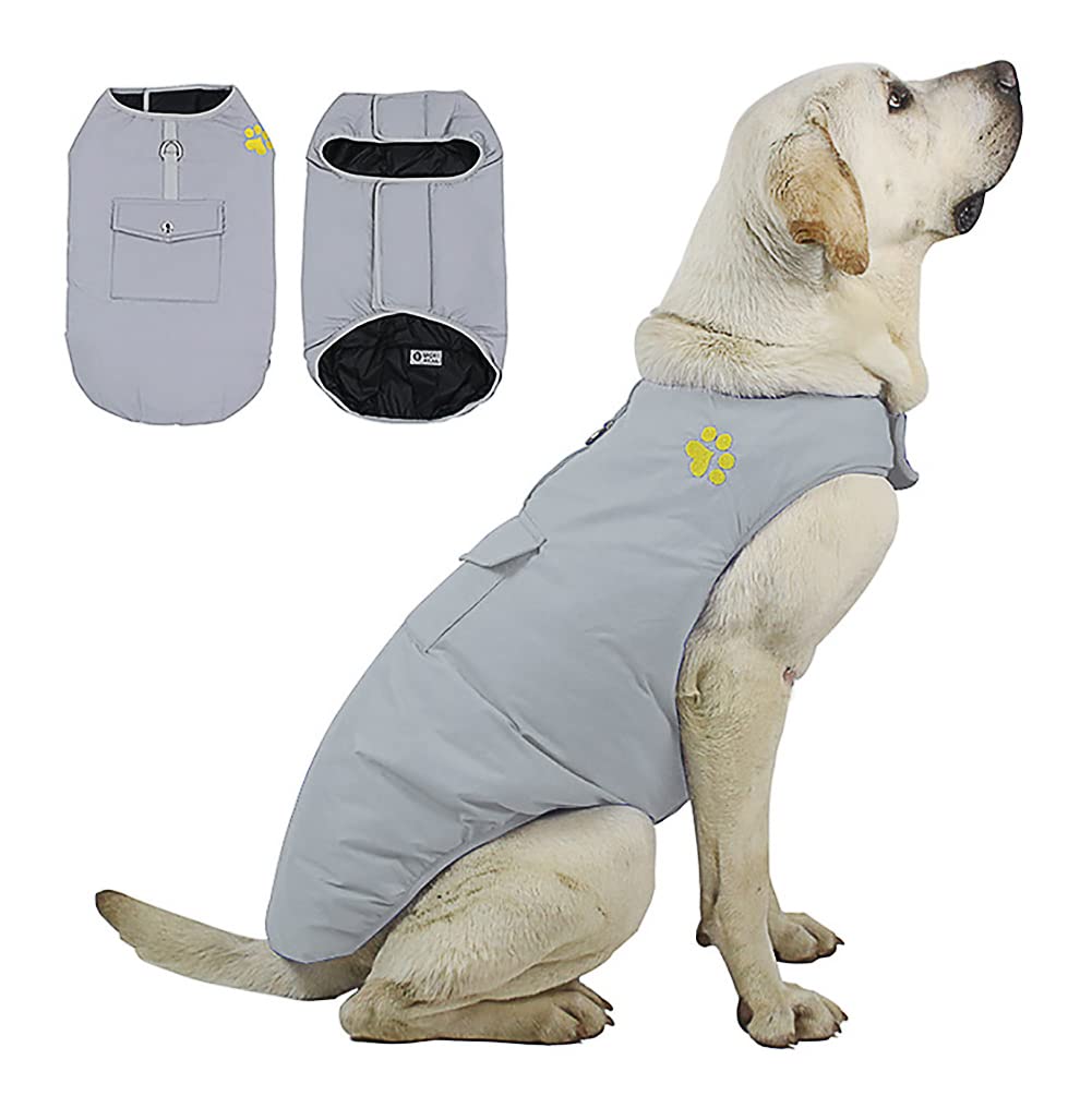 Doggiekit Dog Cold Weather Costs, Reversible Waterproof Warm Dogs Jacket Vest Winter Coat With Pocket And D-Ring, Windproof Pet Cotton Clothes For Smell Medium Large Dogs Cats (Small, Gray)