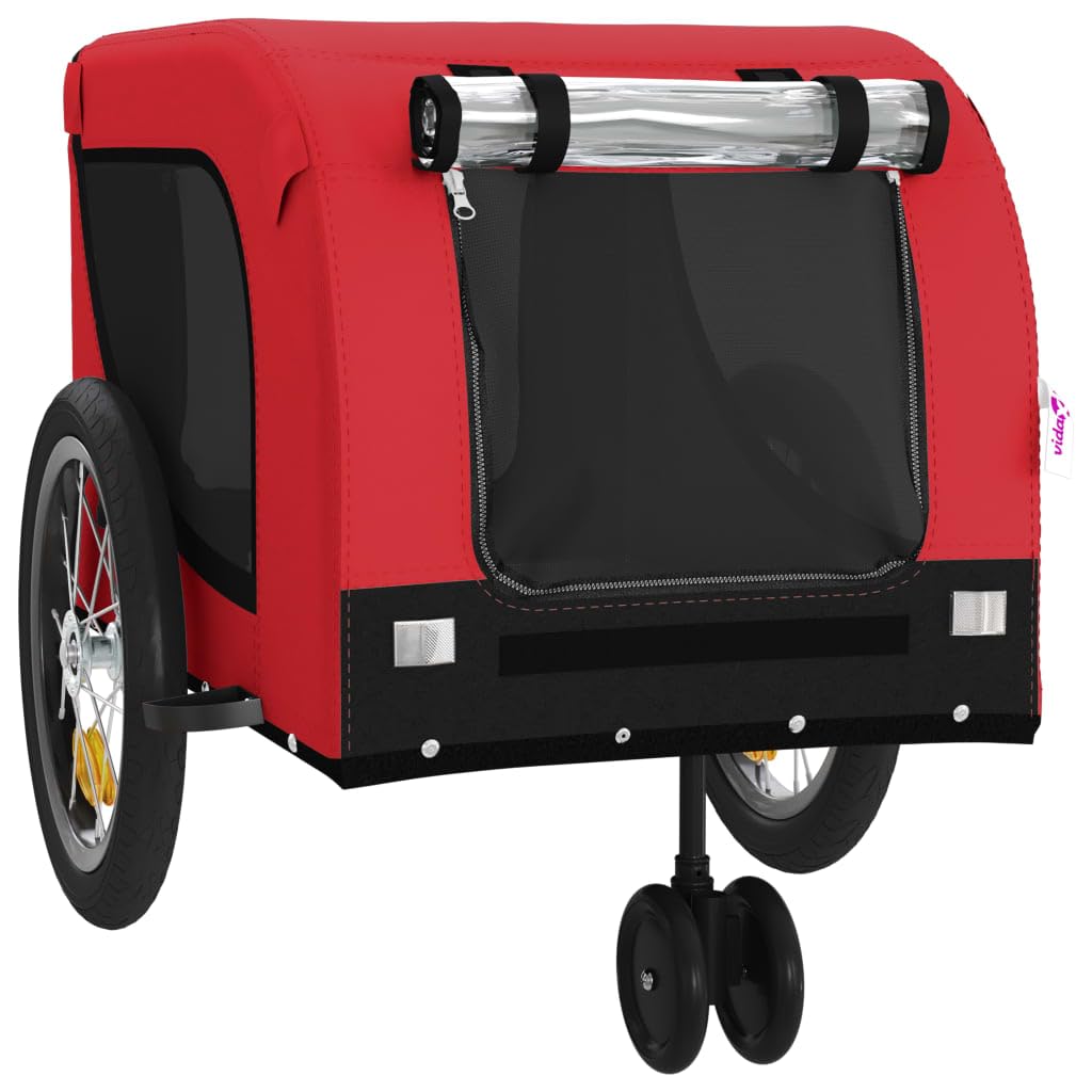 vidaXL Pet Bike Trailer - Red/Black, Oxford Fabric/Iron Frame, 49.2&quot;x24.8&quot;x26&quot;, 99.2 lb Capacity