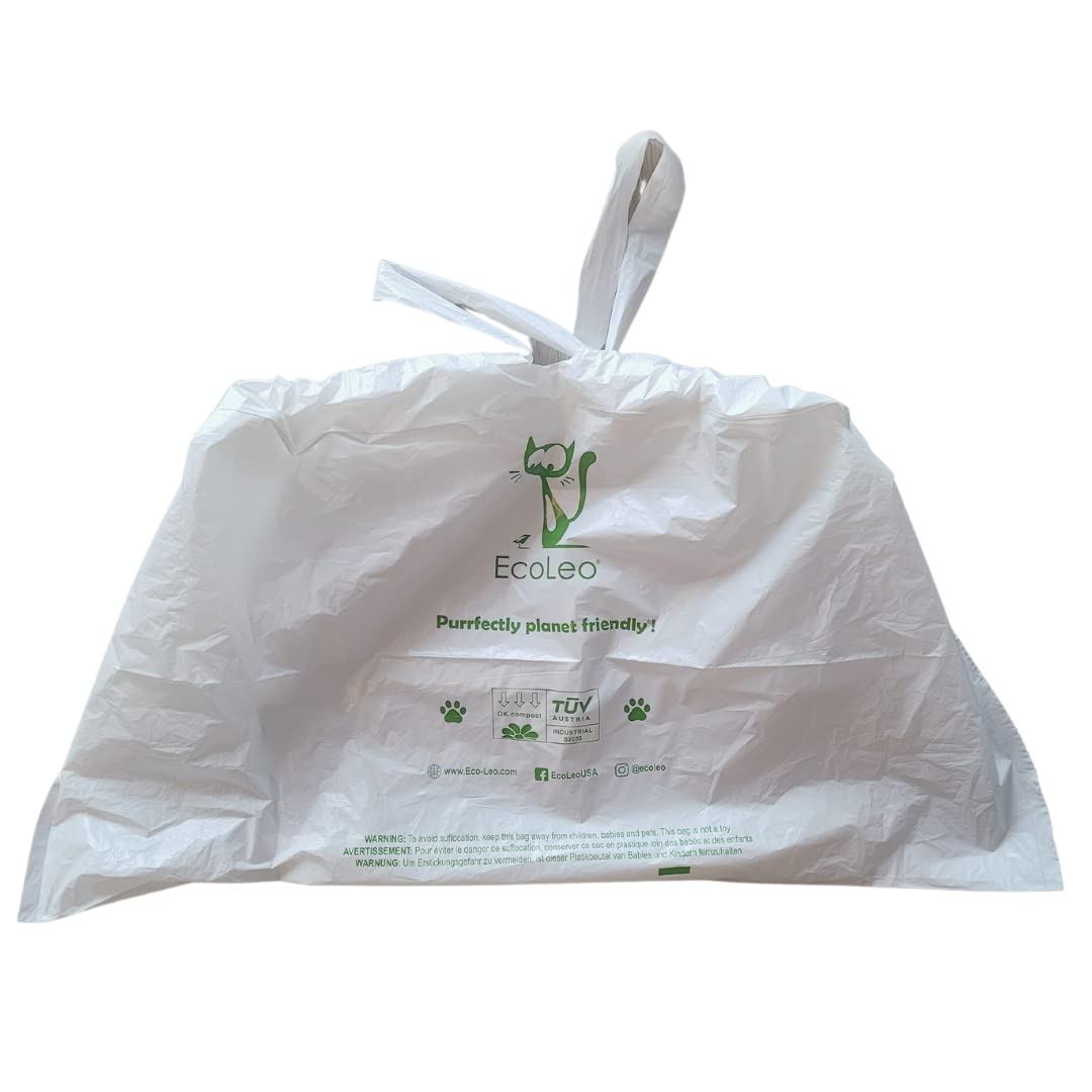 Ecoleo, Compatible With Litter-Robot 4 & 3, Compostable, Eco-Friendly Waste Bags With Drawstrings, Thick, For Automatic Litter B