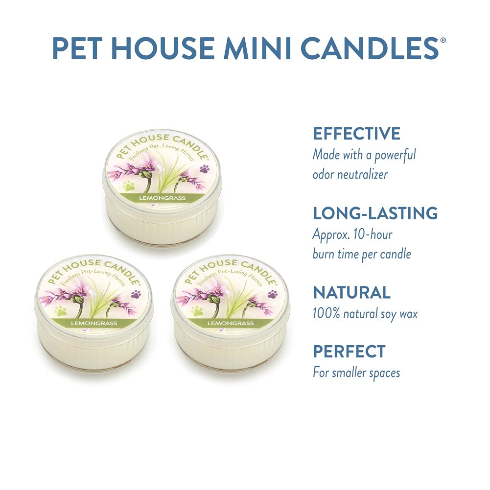 One Fur All Pet House Mini Candle Set, Pack Of 3 - Pet Odor Eliminator Candle, Burn Time - 10-12 Hours Pet Candle, Non-Toxic, Allergen-Free & Ideal For Smaller Spaces (3 Pack, Lemongrass)