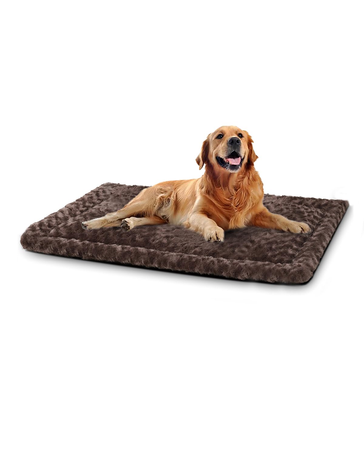 Washable Dog Bed Mat Reversible Dog Crate Pad Soft Fluffy Pet Kennel Beds Dog Sleeping Mattress For Large Jumbo Medium Small Dogs, 41 X 27 Inch, Brown