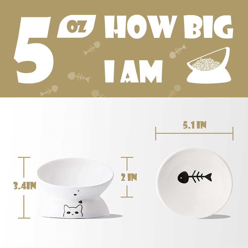Sweejar Ceramic Raised Cat Bowls, Slanted Cat Dish Food or Water Bowls, Elevated Porcelain Pet Feeder Bowl Protect Cats Spine,