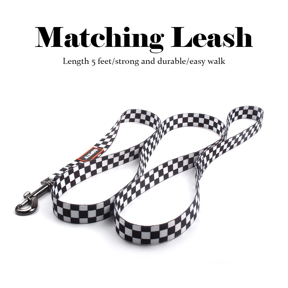 Roses&Poetry Dog Collar And Leash For Extra Small,Adjustable Durable 5Ft Puppy Leash Collar For Dog Training Lead(Black & White-