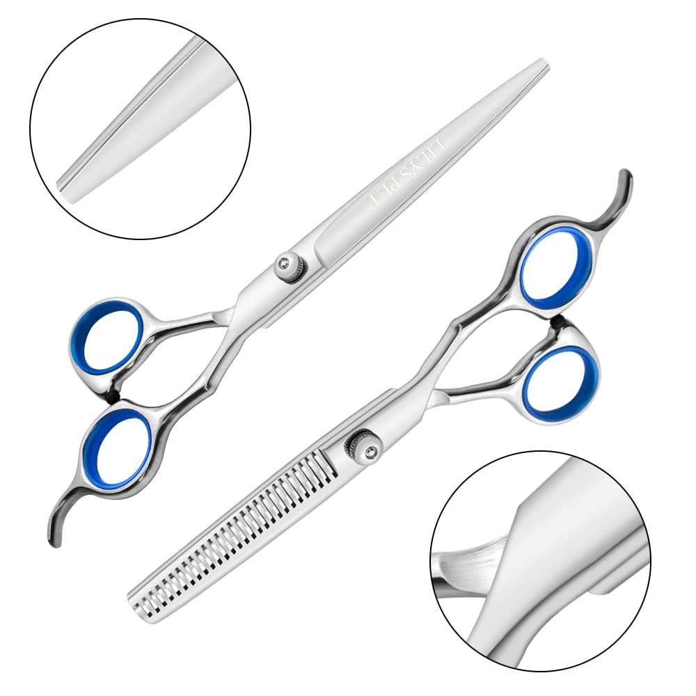 Lilys Pet Professional Pet Dog Grooming Scissors Suit,Red Ring, Cutting&Curved&Thinning Shears (Blue Ring 7.0')