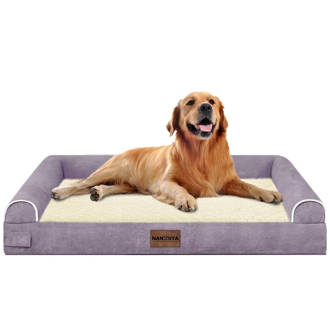 Large Dog Bed Orthopedic Washable: Beds Bolster Xl Bed Big Xlarge Dogs Egg Crate Foam Couch Sofa Waterproof With Removable Cover - Purple