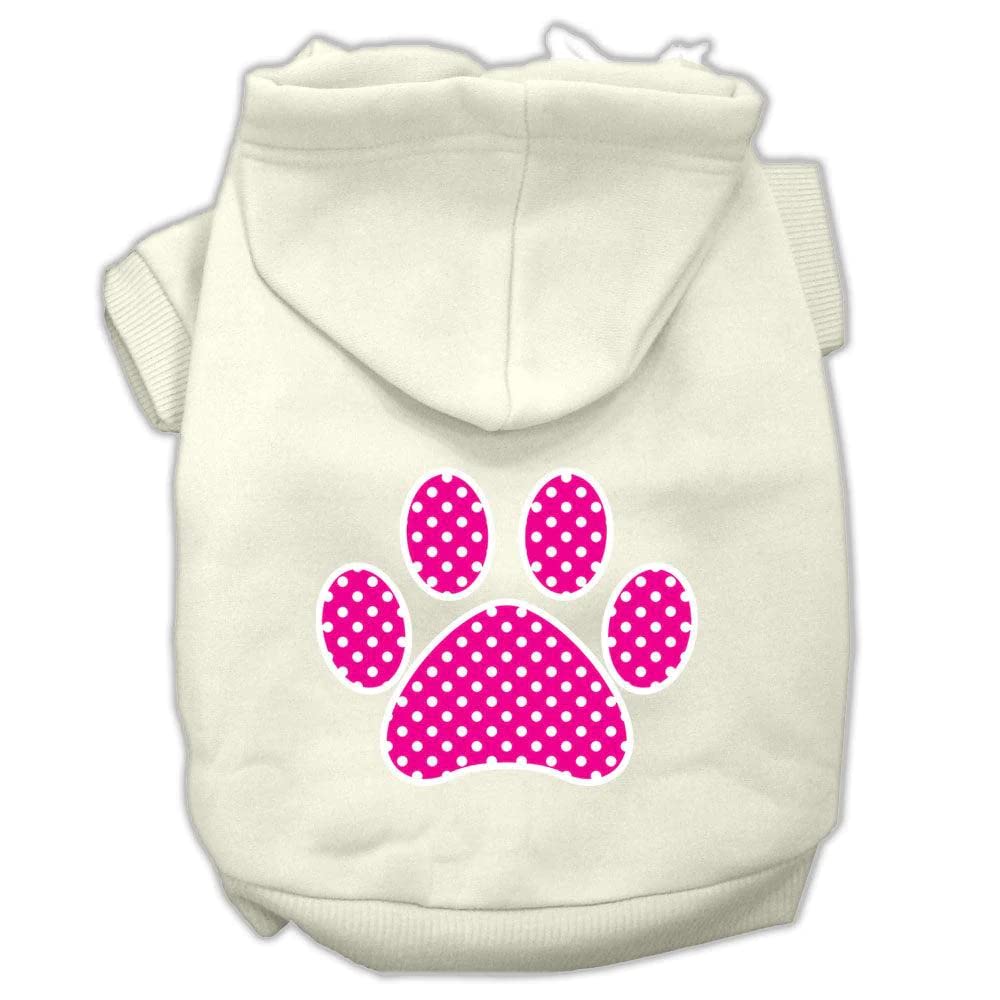 Pet Dog & Cat Hoodie Screen Printed, Pink Swiss Dots Paw Baby Blue LG (10-14 lbs.)