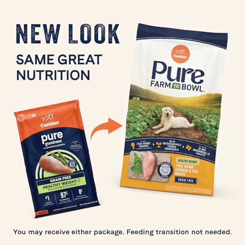 Canidae Pure Farm to Bowl Free-Range Chicken & Pea, Healthy Weight, Grain-Free Dry Dog Food, Adult, 12lb
