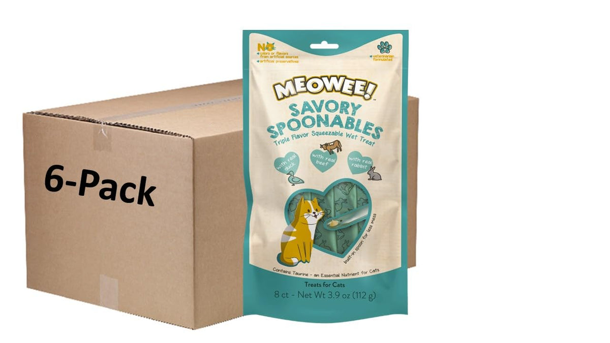 Meowee! Savory Spoonables With Real Duck, Beef & Rabbit, 8 Count Tube, Triple Flavor Squeezable Lickable Wet Treats For Cats Wit