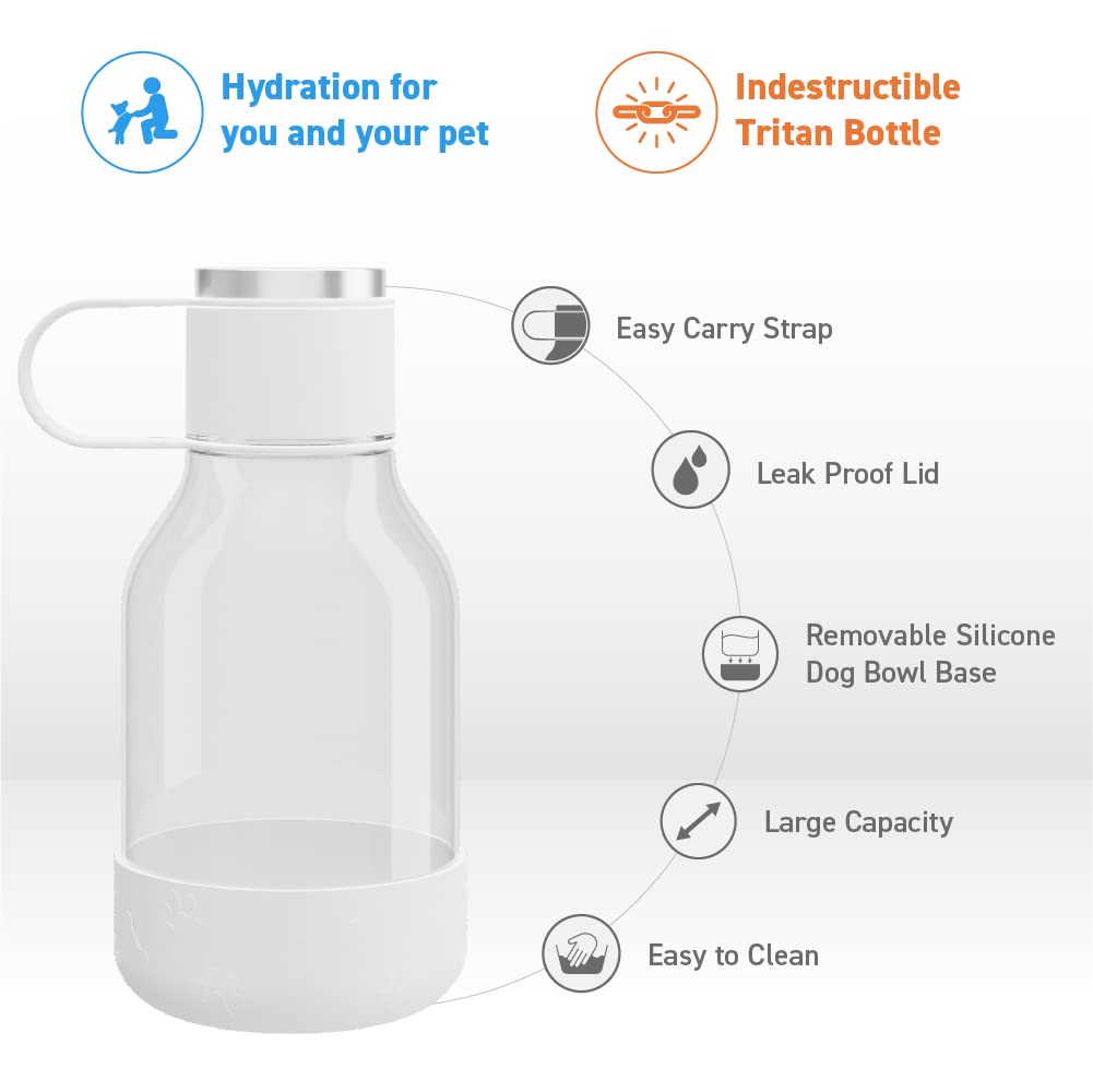 Asobu Tritan Water Bottle With Dog Bowl Attached 50 Ounces (White)